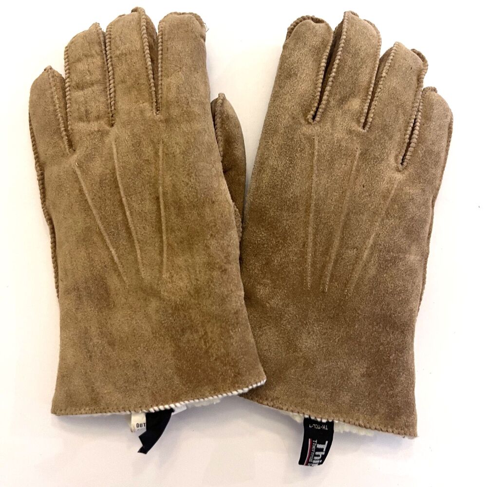 Vintage Thinsulate Brown Suede Leather Winter Gloves Sherpa Lined Made in Korea